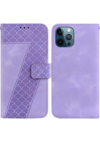 Iphone 12 Için Telefon Kılıfı Pro Flip Folio Kapak Kabartmalı Desen Cüzdan Pu (Yurt Dışından)