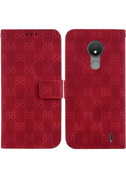 Nokia C21 Çift 8 Kabartmalı Pu Deri Kart Tutucu Cüzdan Için Telefon Kılıfı (Yurt Dışından)