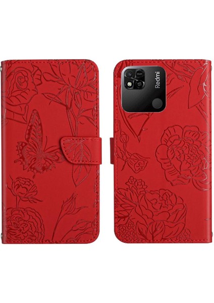 Bilek Kayışı Çiçekler ve Kelebekler ile Xiaomi Redmi 10A Için Kılıf Pu Flip (Yurt Dışından)