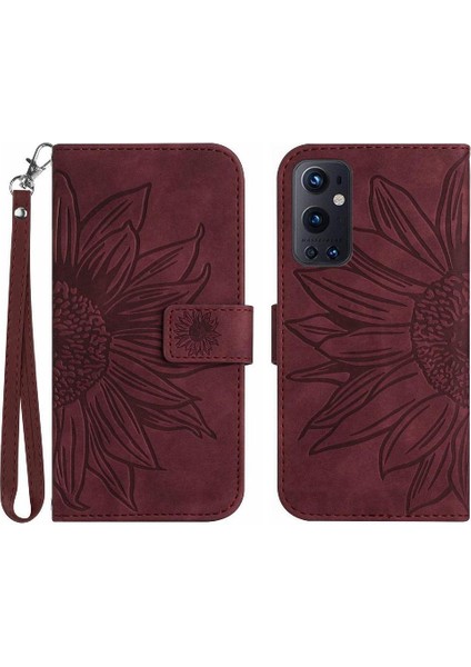 Kart Yuvaları Tutucu Kabartmalı Ayçiçeği Lüks Pu ile Oneplus 9 Pro Için Kılıf (Yurt Dışından)