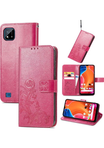 Realme C20 Dört Yapraklı Yonca Flip Kapak Kılıf Için Kılıf Kısa Kayış (Yurt Dışından)
