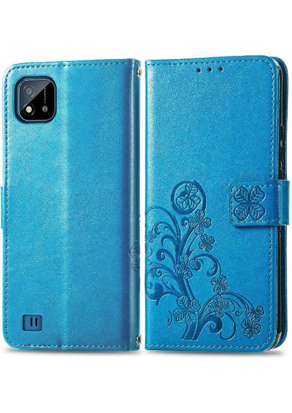 Realme C20 Dört Yapraklı Yonca Flip Kapak Kılıf Için Kılıf Kısa Kayış (Yurt Dışından)