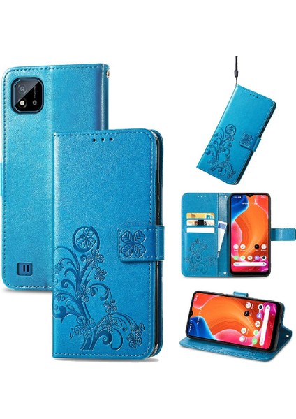 Realme C20 Dört Yapraklı Yonca Flip Kapak Kılıf Için Kılıf Kısa Kayış (Yurt Dışından)