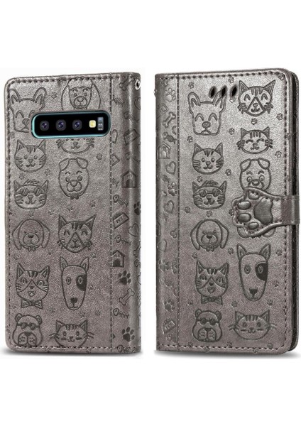 Samsung Galaxy S10 Karikatür Hayvanlar Için Kılıf Kapak Çevirin Deri Kılıf (Yurt Dışından)