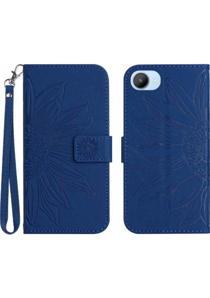 Realme C30 Flip Cüzdan Telefon Kılıfı Için Kılıf Kabartmalı Ayçiçeği Kısa Kayış (Yurt Dışından)