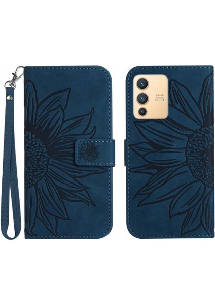 Kart Yuvaları Tutucu Flip Cüzdan ile Vivo V23 5g Kabartmalı Ayçiçeği Için Kılıf (Yurt Dışından)