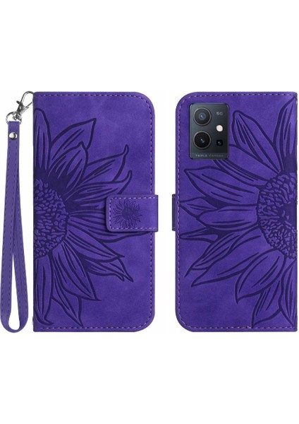 Vivo Y55 5G/Y75 5g Için Kart Yuvaları Tutucu Kabartmalı Pu ile Kısa Kayış (Yurt Dışından)