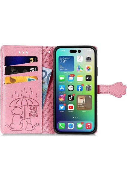 Iphone 14 Için Kılıf Promax Karikatür Hayvanlar Kısa Kayış Kapak Çevirin Deri (Yurt Dışından)