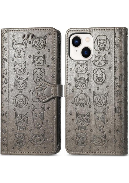 Iphone 14 Için Kılıf Kapak Kapak Kısa Kayış Deri Kılıf Karikatür Hayvanlar (Yurt Dışından)
