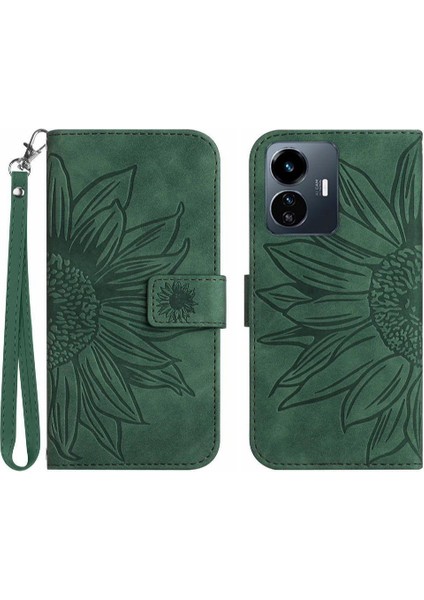 Vivo Y77 5G/Y77E 5g Için Kart Yuvaları Tutucu ile Kabartmalı Ayçiçeği Pu (Yurt Dışından)