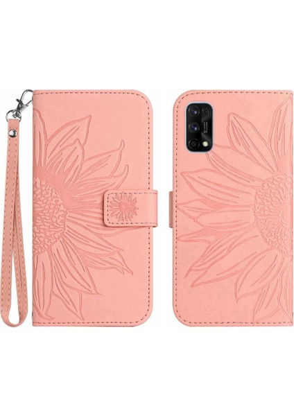 Realme 7 Pro Kabartmalı Ayçiçeği Kısa Kayış Flip Cüzdan Telefon Pu (Yurt Dışından)