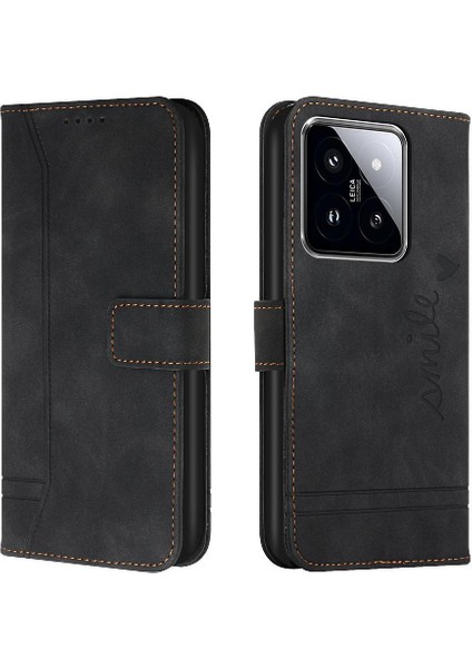 Telefon Kılıfı Için Xiaomi 14 Pro Pu Deri Manyetik Kapatma Kart Yuvaları Kapak (Yurt Dışından)