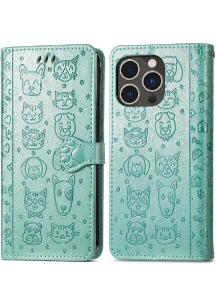 Iphone 14 Için Kılıf Promax Karikatür Hayvanlar Kısa Kayış Kapak Çevirin Deri (Yurt Dışından)