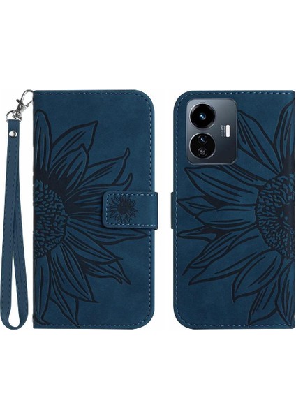 Vivo Y77 5G/Y77E 5g Için Kart Yuvaları Tutucu ile Kabartmalı Ayçiçeği Pu (Yurt Dışından)