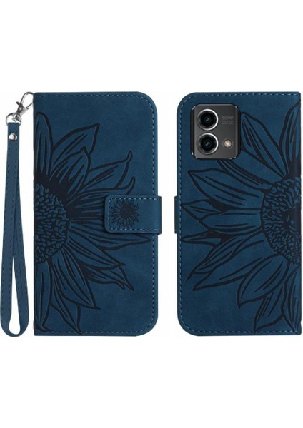 Motorola G Stylus 5g 2023 Kart Yuvaları Pu ile Kabartmalı Ayçiçeği Için Kılıf (Yurt Dışından)