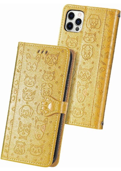 Iphone 12 Için Kılıf Promax Kısa Kayış Karikatür Hayvanlar Kapak Çevirin Deri (Yurt Dışından)