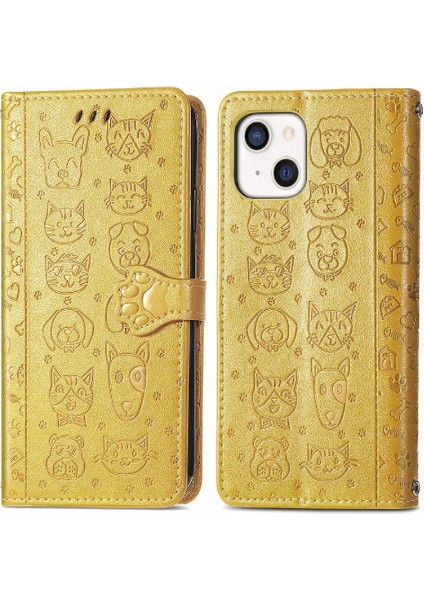 Iphone 13 Mini Deri Kılıf Kapak Kapak Darbeye Karikatür Kısa (Yurt Dışından)