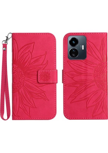 Vivo Y77 5G/Y77E 5g Için Kart Yuvaları Tutucu ile Kabartmalı Ayçiçeği Pu (Yurt Dışından)