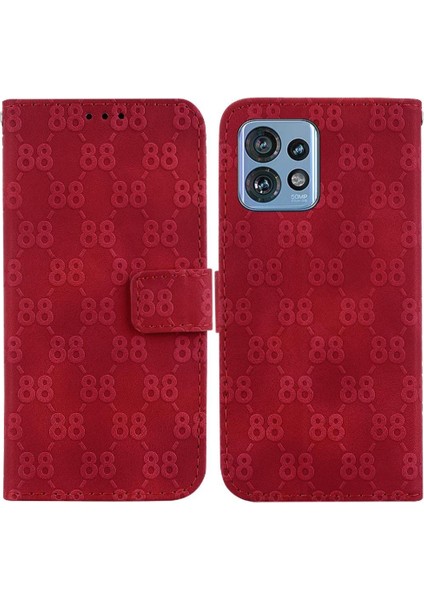 Motorola Kenar 40 Pro Kickstand Çift 8 Kabartmalı Cüzdan Pu Için Telefon Kılıfı (Yurt Dışından)