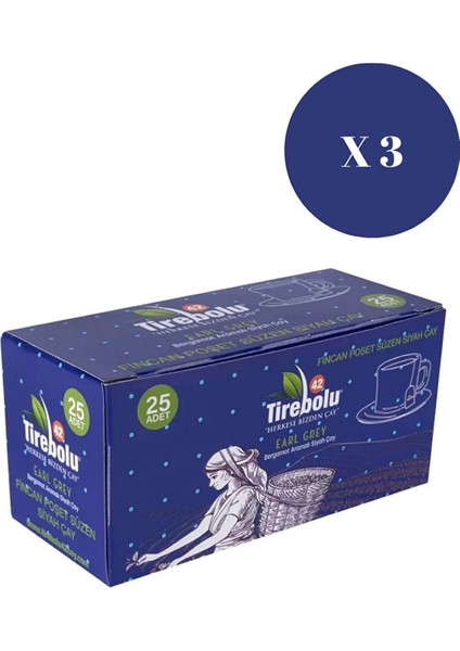 Tirebolu 42 Earl Grey Bergamot Aromalı 25 Li Fincan Poşet Çay x 3