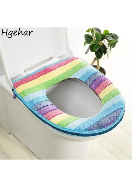 1-Yapışkan Stil Gökkuşağı Çizgili Mercan Polar Klozet Kapakları Ev Fermuar Çıkarılabilir Taşınabilir Closestool Paspaslar Yumuşak Dört Mevsim Banyo (Yurt Dışından) fiyatları