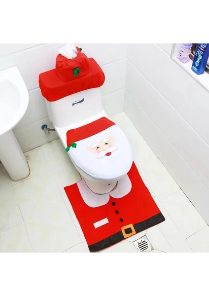 Bordo Tarzı 3 Paket Noel Süsleri Klozet ve Kapak Noel Baba Banyo Paspas Noel Dekor Banyo Noel Baba Tuvalet Kapağı Halı (Yurt Dışından)