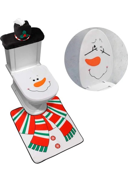 Bordo Tarzı 3 Paket Noel Süsleri Klozet ve Kapak Noel Baba Banyo Paspas Noel Dekor Banyo Noel Baba Tuvalet Kapağı Halı (Yurt Dışından)