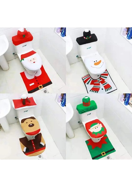 Bordo Tarzı 3 Paket Noel Süsleri Klozet ve Kapak Noel Baba Banyo Paspas Noel Dekor Banyo Noel Baba Tuvalet Kapağı Halı (Yurt Dışından)