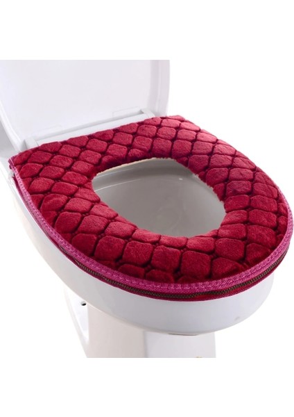 Kırmızı Stil Banyo Klozet Kapağı Yumuşak Kış Sıcak Peluş Yastık O-Şekilli Yıkanabilir Tuvalet Kapağı Yastık Ev Gereçleri (Yurt Dışından)