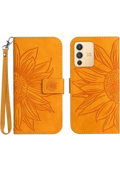 Kart Yuvaları Tutucu Flip Cüzdan ile Vivo V23 5g Kabartmalı Ayçiçeği Için Kılıf (Yurt Dışından)