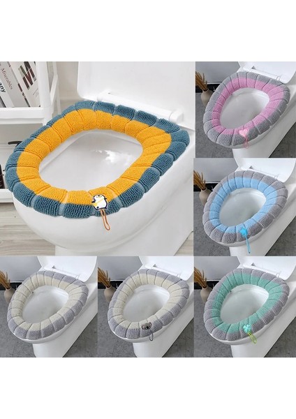 Mavi Stil Kış Sıcak Klozet Kapağı Closestool Mat Yıkanabilir Banyo Aksesuarları Örgü Saf Renk Yumuşak O-Şekilli Ped Bide Kapağı (Yurt Dışından) fiyatları