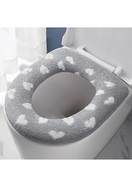 01GRI Tarzı Sıcak Klozet Kapağı Kış Bahar Tretchable Yıkanabilir Evrensel Closestool Cilt Dostu Kalın Çıkarılabilir Peluş Banyo (Yurt Dışından)