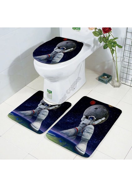 No.9 Stili Galaxy Astronot Üç Parçalı Set 3D Baskılı Banyo Ayaklı Halı Kapak Tuvalet Kapağı Banyo Paspas Seti 2 (Yurt Dışından)