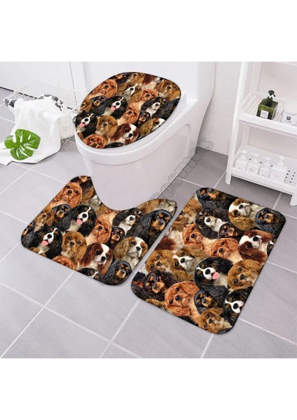 No.6 Stili Bir Demet Cavalier King Charles Spaniels Banyo Paspas Seti Üç Parçalı Set 3D Baskılı Kapak Tuvalet Kapağı Banyo Paspas Seti (Yurt Dışından)