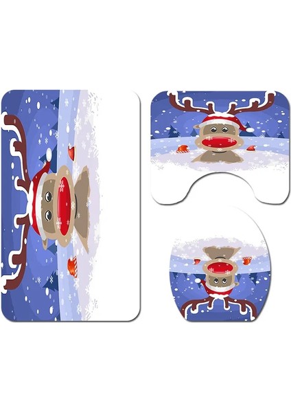 No.9 Stili Evlenmek Noel Karikatür Üç Parçalı Set 3D Baskılı Banyo Ayaklı Halı Kapak Tuvalet Kapağı Banyo Paspas Seti 11 (Yurt Dışından)