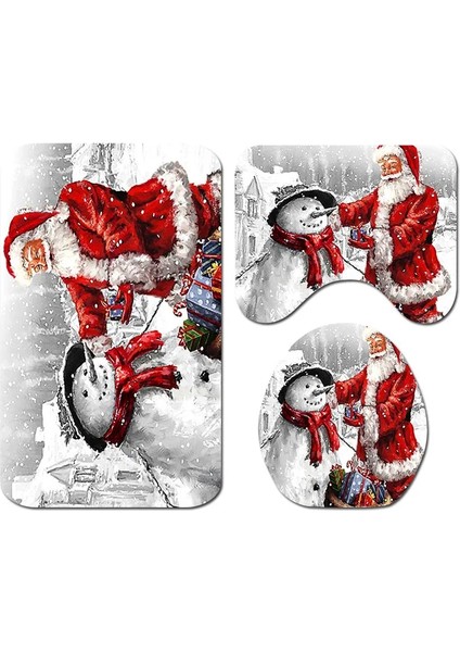 No.9 Stili Evlenmek Noel Karikatür Üç Parçalı Set 3D Baskılı Banyo Ayaklı Halı Kapak Tuvalet Kapağı Banyo Paspas Seti 11 (Yurt Dışından) fiyatları