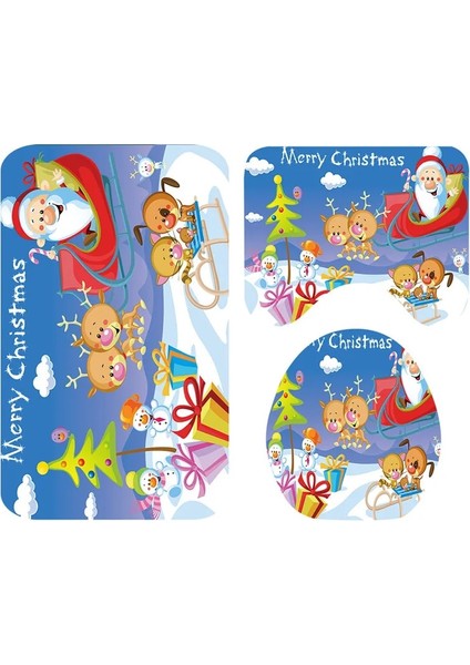 No.9 Stili Evlenmek Noel Karikatür Üç Parçalı Set 3D Baskılı Banyo Ayaklı Halı Kapak Tuvalet Kapağı Banyo Paspas Seti 11 (Yurt Dışından) modelleri