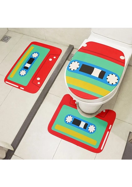 STIL11 Tarzı Banyo Kaymaz Mat Tuvalet Yatak Örtüsü Seti Kaset Müzik Bandı Retro Duş Odası Pazen Halı Banyo Girişi Su Geçirmez Paspas (Yurt Dışından) indirimleri