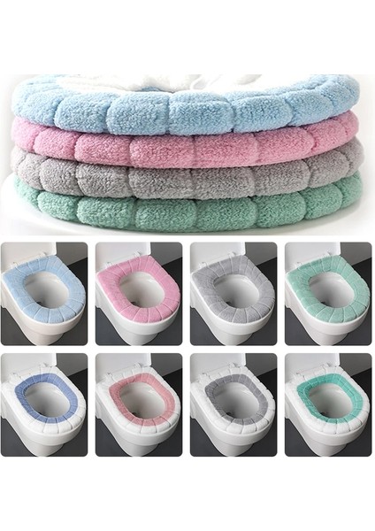 Pembe Tarzı 1 Adet Kış Sıcak Klozet Kapağı Closestool Mat Yıkanabilir Banyo Aksesuarları Örgü Saf Renk Yumuşak O-Şekilli Ped Klozet (Yurt Dışından) modelleri