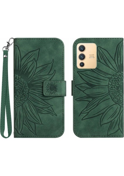 Kart Yuvaları Tutucu Flip Cüzdan ile Vivo V23 5g Kabartmalı Ayçiçeği Için Kılıf (Yurt Dışından)