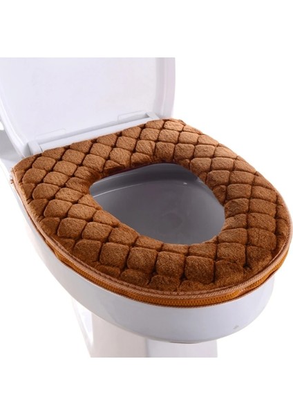 Kahverengi Tarzı Banyo Klozet Kapağı Yumuşak Kış Sıcak Peluş Yastık O-Şekilli Yıkanabilir Tuvalet Kapağı Yastık Ev Gereçleri (Yurt Dışından)