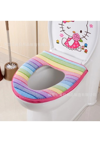 Mavi Stil Üreticiler Taobao Kış Kalınlaşmış Gökkuşağı Tuvalet Paspası Yastık Fermuarlı Mercan Kadife Tuvalet Yıkayıcıları (Yurt Dışından)