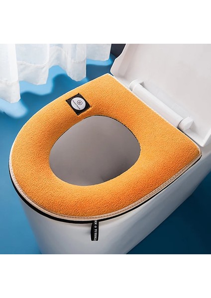 Turuncu Tarzı Ev Banyo Kış Sıcak Klozet Kapağı Mat Yıkanabilir Saplı Kalın Saf Renk Yumuşak Koltuk Minderi Kapak Aksesuarları (Yurt Dışından)