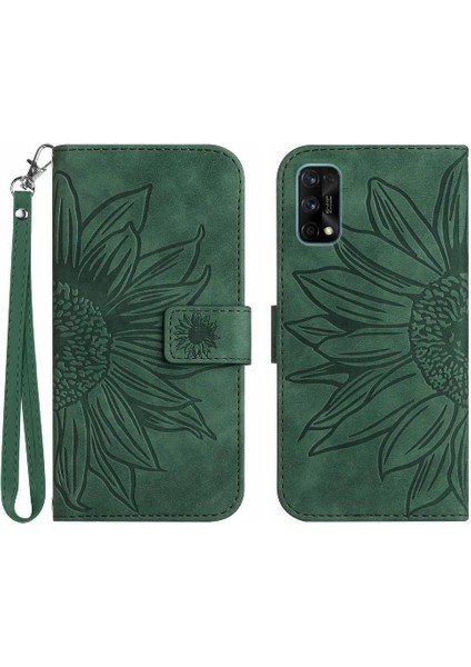 Realme 7 Pro Kabartmalı Ayçiçeği Kısa Kayış Flip Cüzdan Telefon Pu (Yurt Dışından)