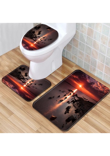 UI2187-8 Stili Dekorasyon Ev Klozet Kapağı Su Emici Halı Banyo Kaymaz Zemin Mat Modern 3D Desen Baskı Halı (Yurt Dışından)