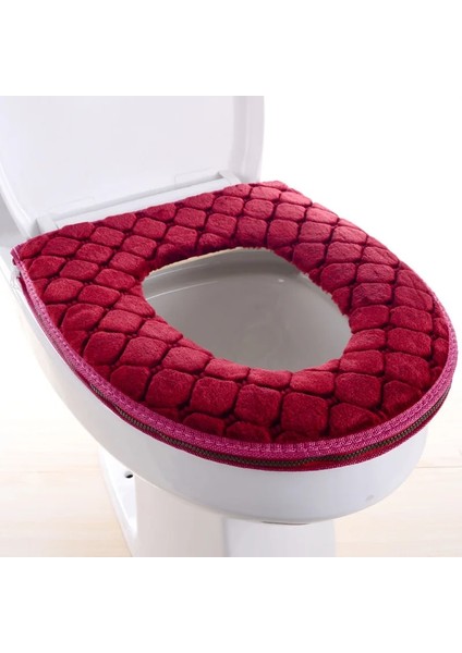 Kırmızı Stil Tuvalet Kapağı Peluş Koltuk Kılıfı Modelleri Su Geçirmez Evrensel Model Tuvalet Halkası Yıkanabilir Fermuar Banyo Paspas Dekoratif Klozet Kapağı (Yurt Dışından)