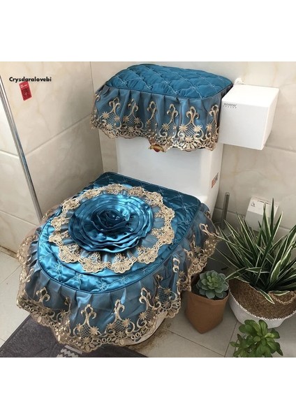 No.4 Stili Lüks Avrupa Tarzı Üç Parçalı Tuvalet Seti Kumaş Dantel Klozet Kalınlaşmak Evrensel Koltuk Minderi Tuvalet Fermuarlı Kapak Dikiş (Yurt Dışından)
