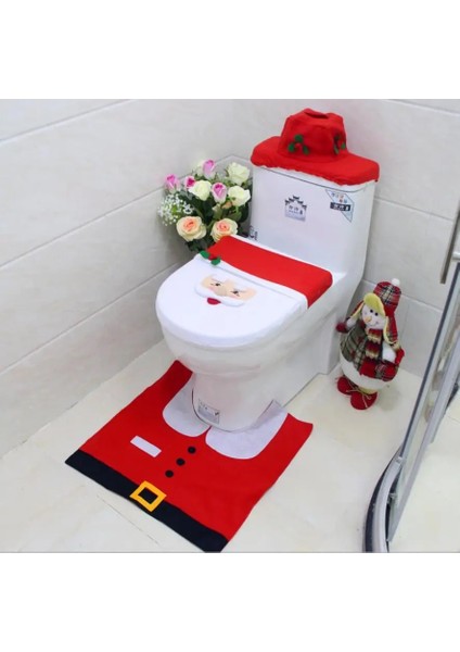 Elfler Tarzı Noel Süslemeleri Tuvalet Sıcak ve Tuvalet Çıtası + Ayak Pedi + Su Deposu Kapağı Banyo Wc Koltuk Örtüsü Seti LXQ115 Dahildir (Yurt Dışından)