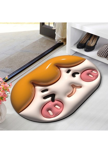 D Tarzı Karikatür Çamur Küçük Kafa Görsel Genişleme Zemin Mat Tuvalet Banyo Tuvalet Paspas Hızlı Kuru Emici Kaymaz Ayak Mat 40*60 cm (Yurt Dışından)
