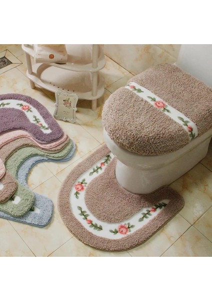 Yeşil Stil Ev Oturma Odası Banyo Tuvalet Paspas Seti Kaymaz Halılar Yatak Odası Baskı Halı Su Emme U Şekilli Tuvalet Halısı (Yurt Dışından) modelleri
